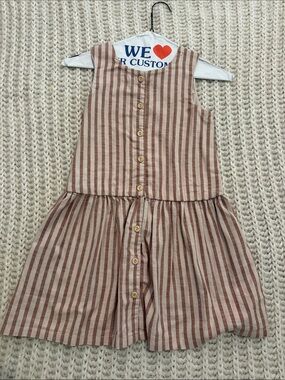Zara Brown and Cream Striped Sleeveless Button-Front Dress